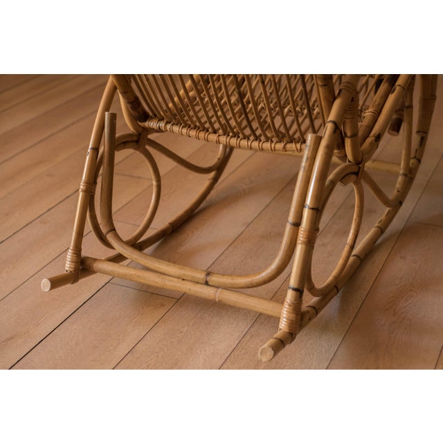 Vintage Sculptural Franco Albini Style High Back Bamboo Rocking Chair For Sale - Image 14 of 18