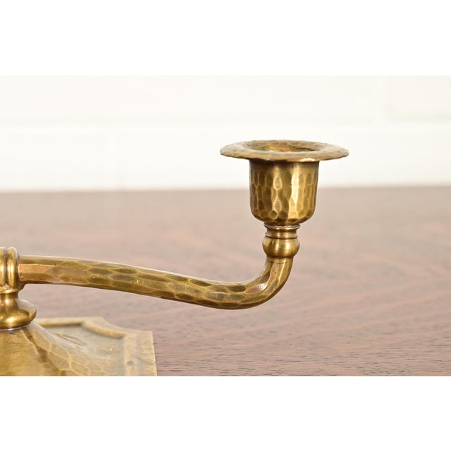Brass Roycroft Arts & Crafts Brass Finished Hammered Copper Candelabra For Sale - Image 8 of 12