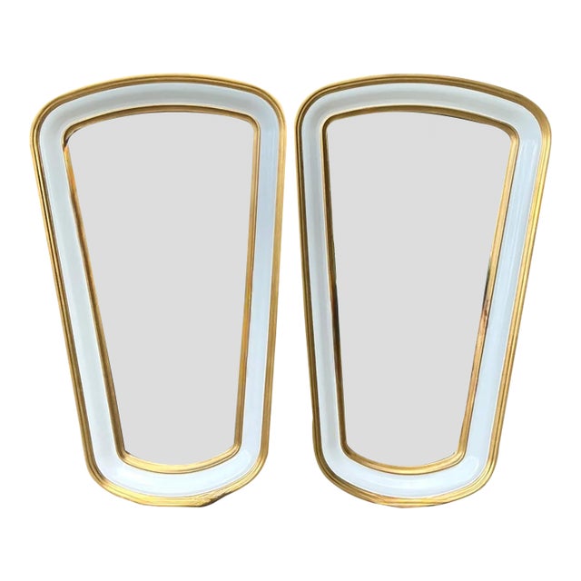 Vintage Gold Tipped White Lacquer Mirrors - Set of Two For Sale