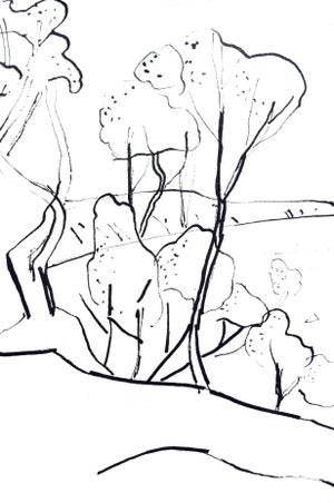 "California Landscape" Contemporary Abstract Landscape Ink Drawing by Martha Holden
