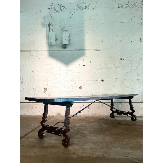 Brown Vintage Boho 18th Century Monumental Lyre Dining Table For Sale - Image 8 of 11