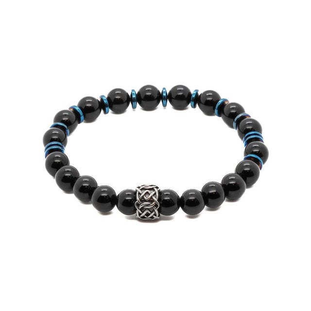 Metal Spiritual Black Onyx Beaded Bracelet For Sale - Image 7 of 7