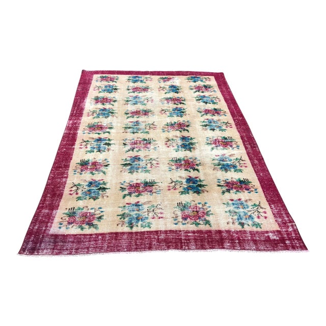 1960s Vintage Turkish Oushak Hand-Knotted Rug - 5′9″ × 8′6″ For Sale