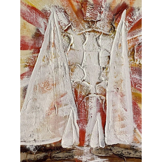 PALM BEACH ESTATE FIND!! Fabulous MCM Retro Framed Abstract Nautical of Sailboats against the sun. Painting has a thick,...