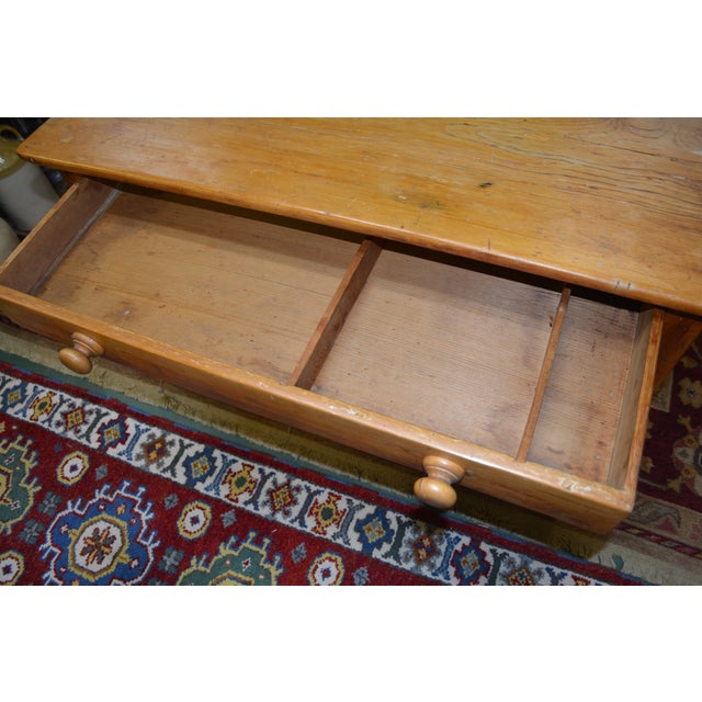 Antique Rustic Pine Work / Side Farmhouse Kitchen Table With Long Drawer For Sale - Image 11 of 18