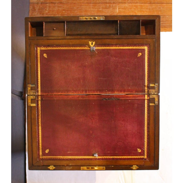 Brown C. 1830-60 Highly Figured English Lap Desk Writing Box on Custom Table Stand For Sale - Image 8 of 13
