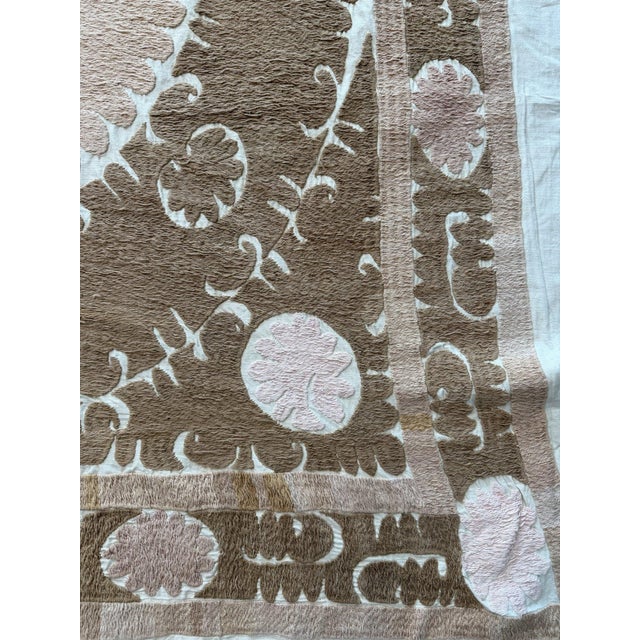 Suzani Embroidery Wall Decor — Neutral Tan Asian Embroidery For Sale - Image 4 of 8