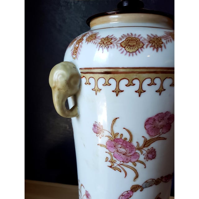 1950s Rare Vintage Chinese Export Famille Rose Lamp - Elephant & Mahout Motif For Sale - Image 5 of 12