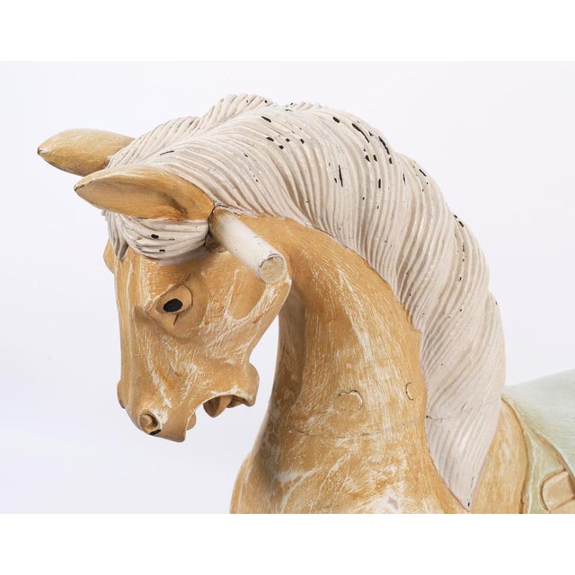 Mid-Century French Blond Polychromed Rocking Horse, 1940s For Sale - Image 6 of 13