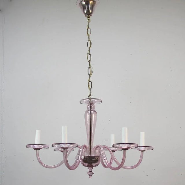 Art Deco Mauve Glass Chandelier For Sale - Image 4 of 6