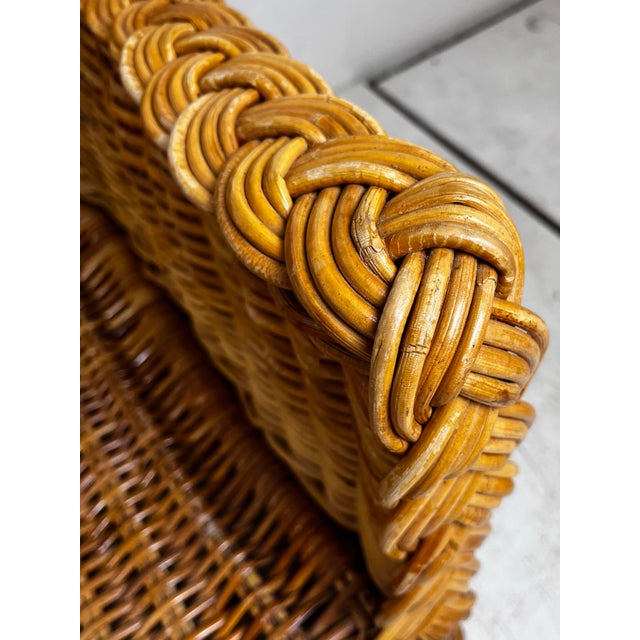 Vintage Wicker Works Style Braided Wicker Lounge Chair and Ottoman Set For Sale - Image 9 of 10