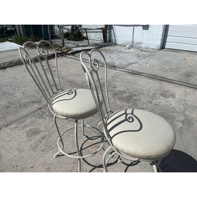 Metal Vintage Textured Iron Boho Swivel Bar Stools - a Pair For Sale - Image 7 of 12