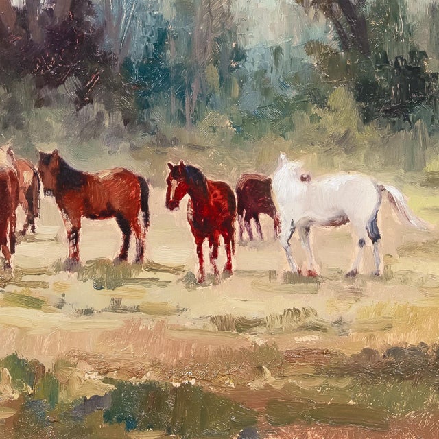 'Horses by the Eucalyptus' by Leonardo Remigante, 1973, Cuneo, Piedmont, Italian Impressionist, Equestrian For Sale - Image 4 of 10