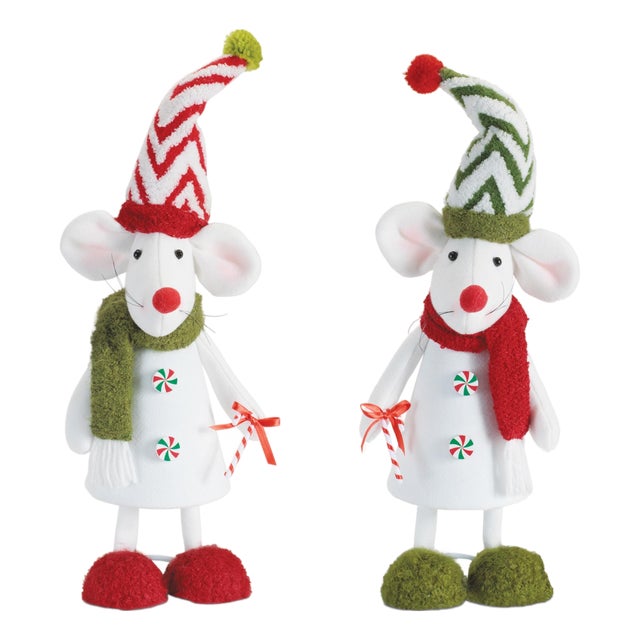 Holiday Plush Mouse Figurines (Set of 2) For Sale