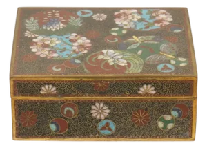 Japanese Cloisonne Enamel Trinket Box Floral Butterfly Design