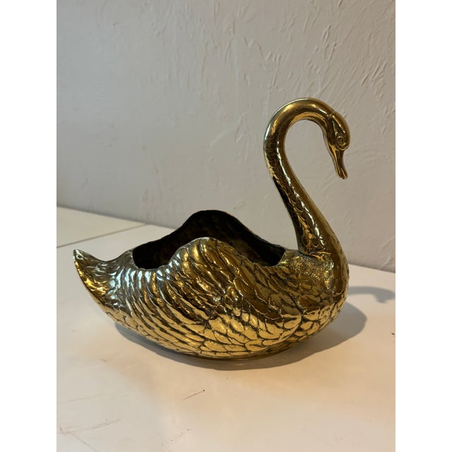 Mid 20th Century Vintage Brass Swan Planter For Sale - Image 5 of 7