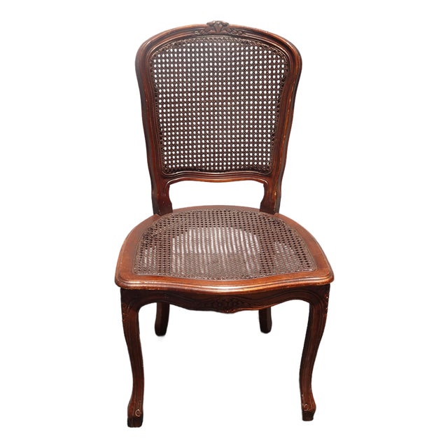 Vintage French Country Brown Cane Side Chair For Sale