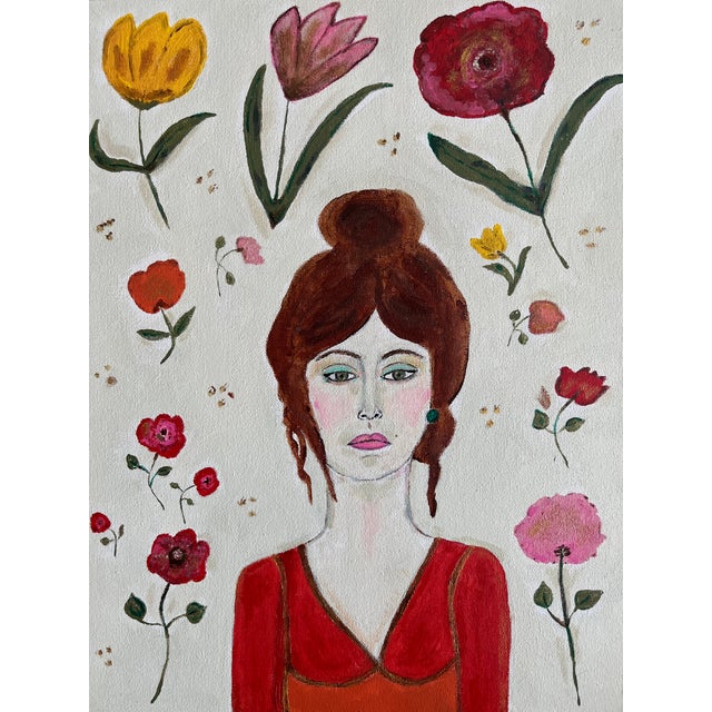 Contemporary 'Stella' - An Abstract Acrylic Painting Portrait of Woman With Flowers by Artist Nadia Nabhan For Sale - Image 3 of 4