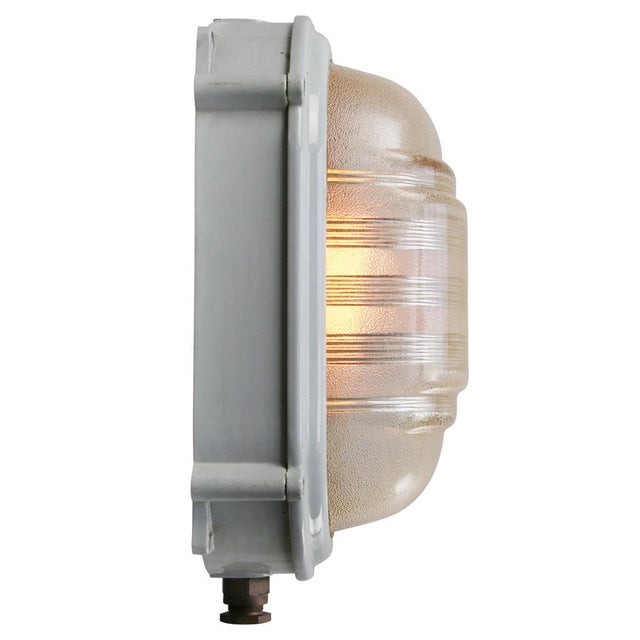 Industrial Gray Metal & Prismatic Glass Bulkhead Sconce from Coughtrie of Glasgow, 1950s For Sale - Image 4 of 7