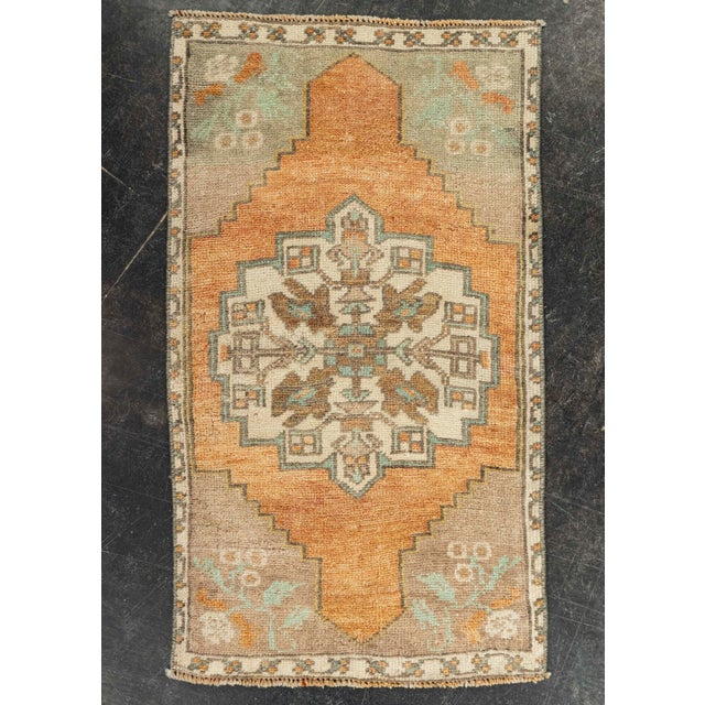 Saffron Turkish Mini Rug Oriental Hand Knotted Vintage Rug 1'9" x 3' #21099 For Sale - Image 8 of 8