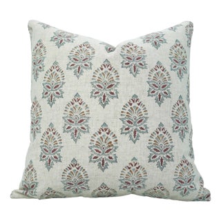 Fabdivine Floral Block Print Pillow Cover 12x20 Inch Viscose Linen-Samrat For Sale