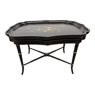 Antique English Regency Floral Painted Tray Table For Sale