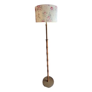 Mid-Century German Floor Lamp with Brass and Beechwood Base, 1960s For Sale