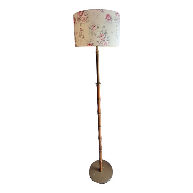 Mid-Century German Floor Lamp with Brass and Beechwood Base, 1960s For Sale