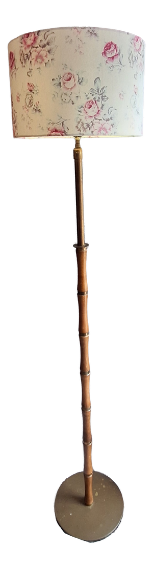 Mid-Century German Floor Lamp with Brass and Beechwood Base, 1960s