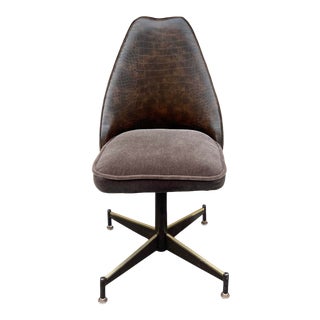 Danish Mid Century Modern Chromecraft Style Faux Crocodile Swivel Side Office Chair For Sale