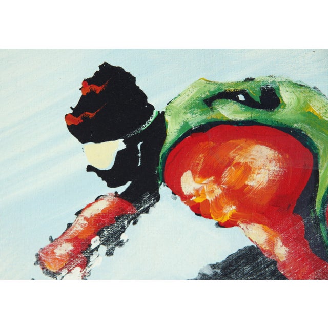 Large Scale Vintage 1970's Ski School Acrylic on Canvas Painting For Sale - Image 4 of 11