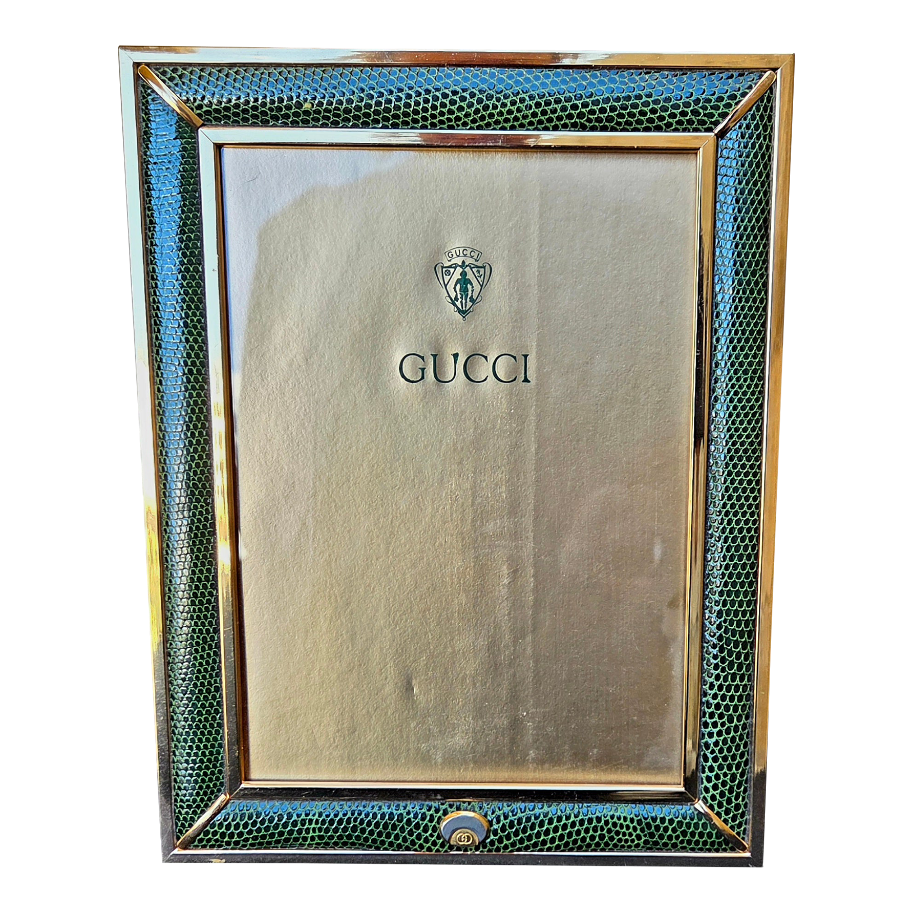 Vintage Gucci Green Lizard Skin Leather & Brass Picture Frame