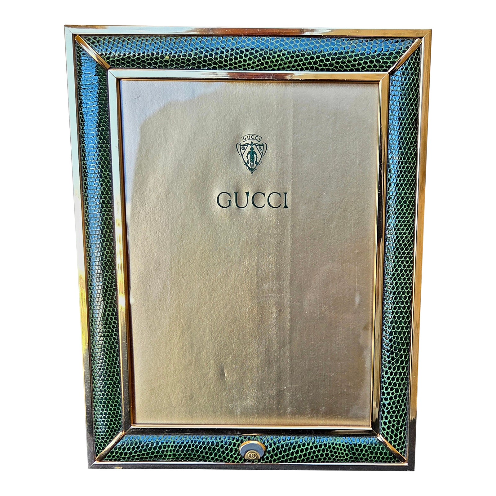 Vintage Gucci Green Lizard Skin Leather & Brass Picture Frame