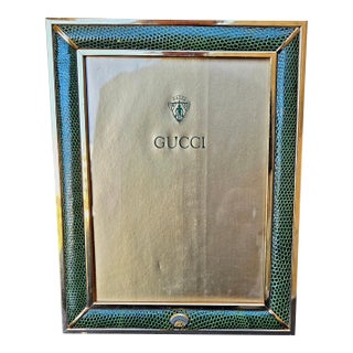 Vintage Gucci Green Lizard Skin Leather & Brass Picture Frame For Sale