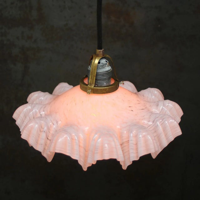 Art Nouveau French Clichy Pink Colored Glass Pendant Light, 1920s For Sale - Image 6 of 7