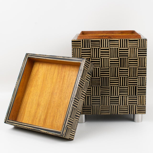 Modernist Tall Box with Wood Marquetry Patchwork, 1970s For Sale - Image 4 of 13