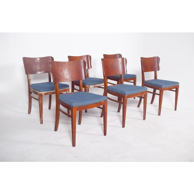 Danish Blue Upholstered Dining Chairs, 1950, Set of 6 For Sale - Image 4 of 10