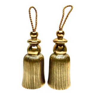 Vintage French Country Large Cast Brass Decorator Tassels, a Pair For Sale