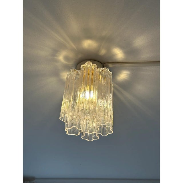 Little bright flush mount with transparent "tronchi" murano glass. metal frame in a bath of gold 24k 1 light, bulb not...