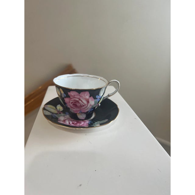 Vintage Paragon England Cabbage Roses Black Teacup & Saucer Set For Sale - Image 13 of 13