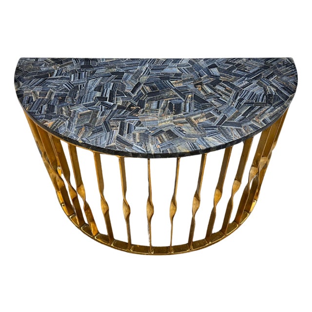 Rare Tiger Eye Blue Precious Stone Accent Table For Sale