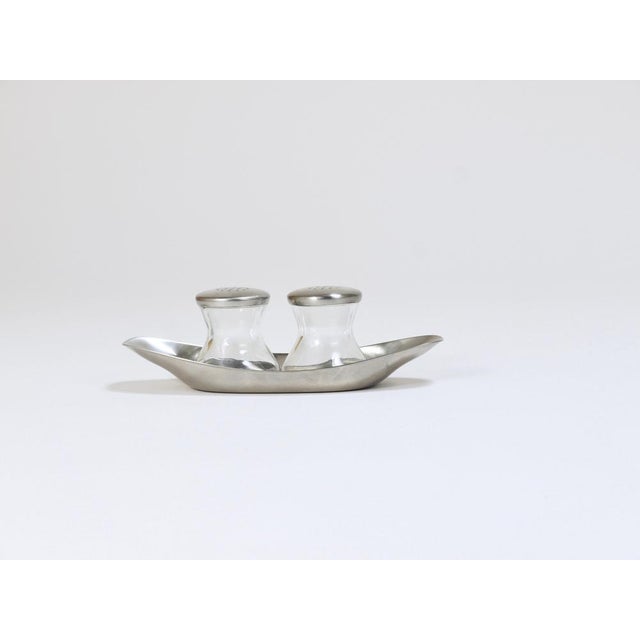 Mid-Century Salt Pepper Shakers with Tray attributed to Wilhelm Wagenfeld for WMF, 1950s, Set of 3 For Sale - Image 16 of 18