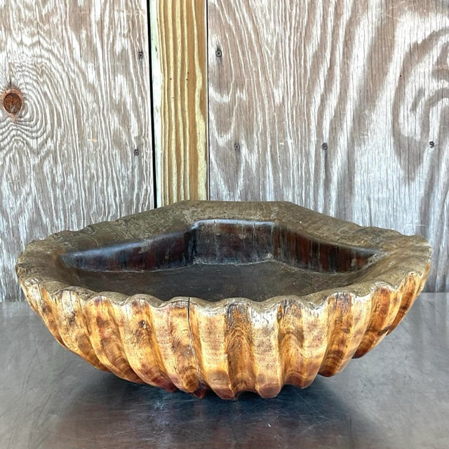 Wood Vintage Boho Carved Wood Clam Shell For Sale - Image 7 of 12