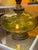 Mid-Century Modern 1960s Green Pressed Glass and Brass Finish Lamp Custom Foil Shade For Sale - Image 3 of 9