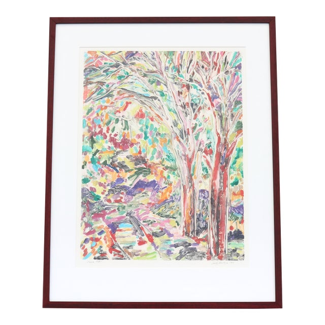 1989 Sally Brody Purple Path Water-Based Inks Monotype Painting One-of-a-Kind For Sale