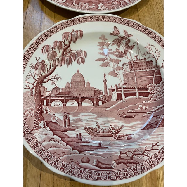 Spode Vintage 1990’s Spode Archive Collection Cranberry Transferware Plates - a Set of 4 For Sale - Image 4 of 11