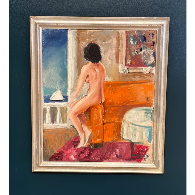 Original swedish oil on canvas – “summer cottage with figures” by carl magnus lindqvist – vintage & framed – 57 × 66 cm...