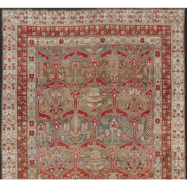 Kurdish Antique Gallery Runner With Tribal Design in Light Green, Tan and Red 5'6 X 10'11 For Sale - Image 13 of 16