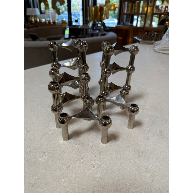 1970s Set of 10 Nagel Stoff Modular Chrome Candle Holders For Sale - Image 5 of 10
