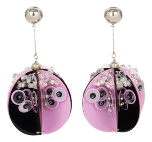 Prada Runway Ss 2016 Black and Pink Sequin Disco Clip Earrings - 2 Pieces